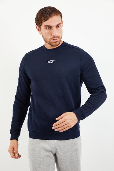 Dkny Men Sportswear Fit Crew Neck Long Sleeves Brand Logo Sweatshirt, Navy