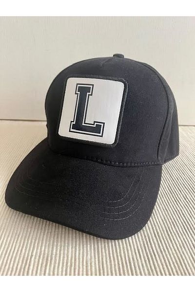 CosmoOutlet 100% Cotton Men's Black Hat with Letter L Back Adjustable Changeable Sticker