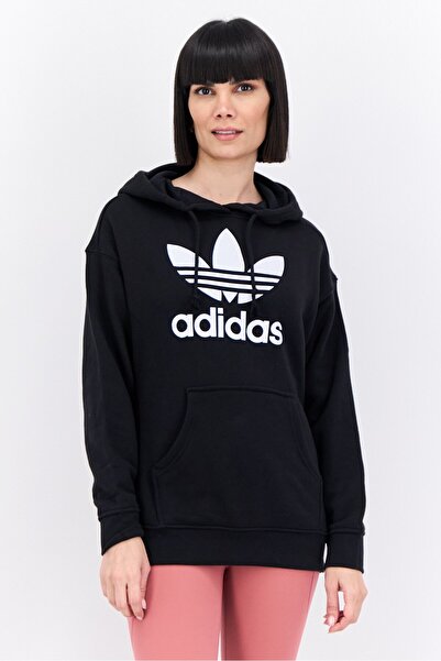 adidas هودي رياضي نسائي مناسب للخارج بشعار العلامة التجارية، أسود