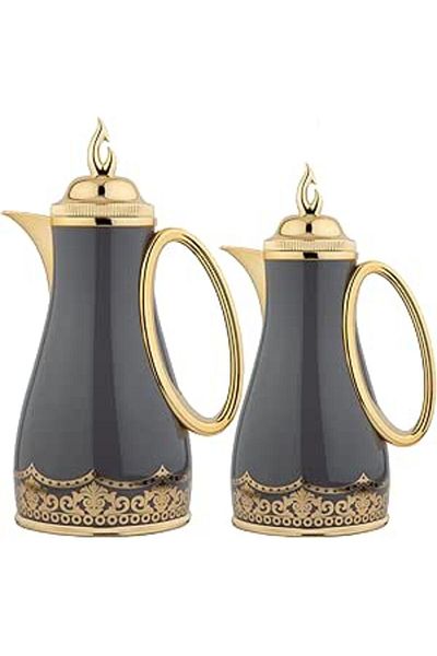 ALSAIF 2 Pieces Coffee And Tea Vacuum Flask Set Size: 0.7/1.0 L Color: Dark Grey/gold