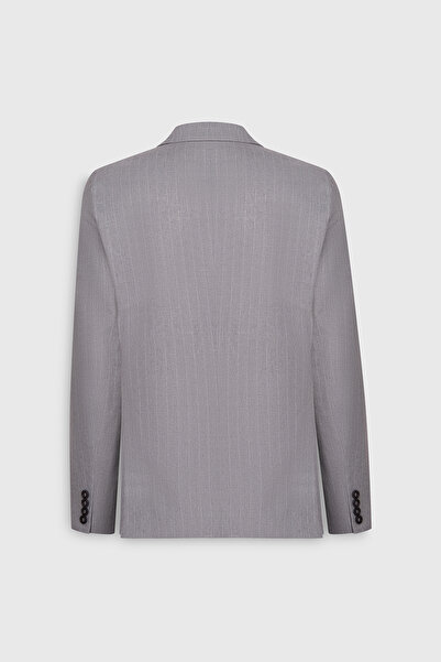 ALTINYILDIZ CLASSICS Ανδρικό γκρι μάλλινο μπουφάν με λεπτή εφαρμογή με ριγέ γιακά χελιδονοουρά με τσέπη