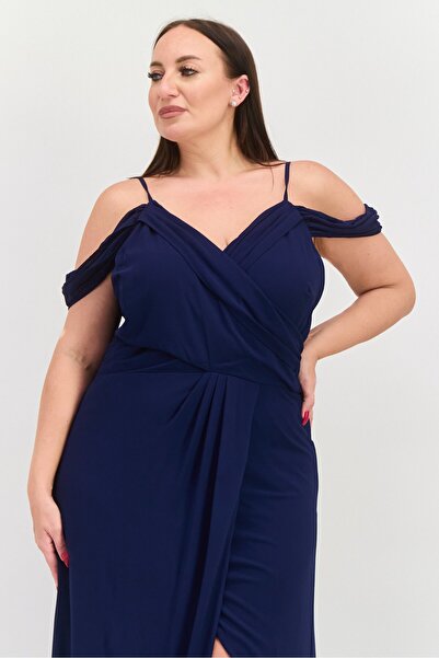 Tfnc Women Plus Size Plain Maxi Dress, Navy Blue