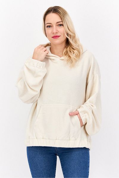 NIA Women Fleece Long Sleeve Hoodie, Ivory