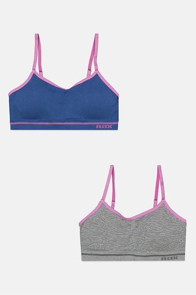 RBX Kids Girls 2 Pack Brand Logo Padded Bra, Gray