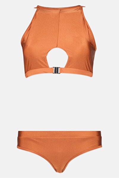 Brave Soul Women 2 Pieces Plain Top And Bottom Bikinis, Brown