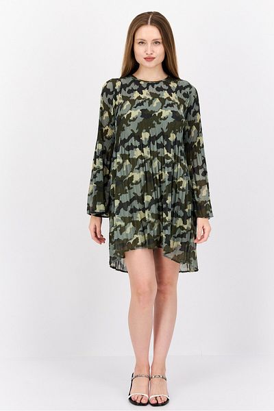 Pepe Jeans Women Camo Mini Dress, Sage Green Combo