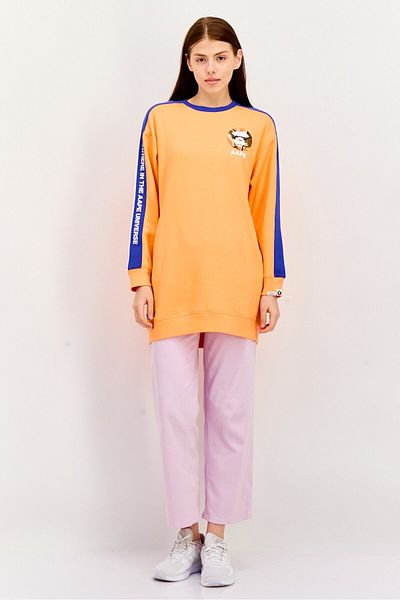 Aape By A Bathing Ape Women Crew Neck Long Sleeve Brand Logo Sweatshirts, Orange
