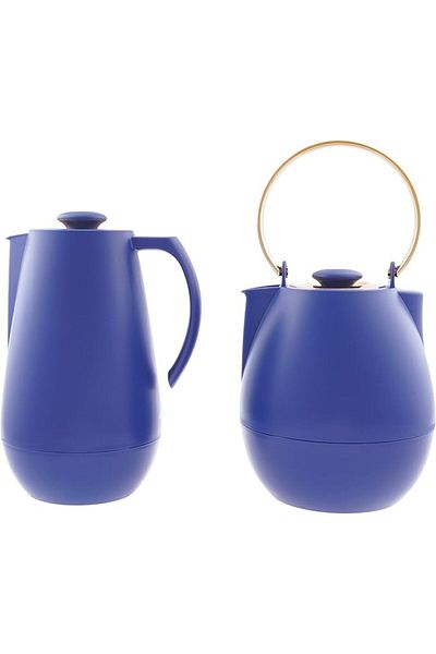 ALSAIF 2 Pieces Coffee And Tea Vacuum Flask Set From Deva Size: 1.0/1.0 L Color: Dark Blue/gold