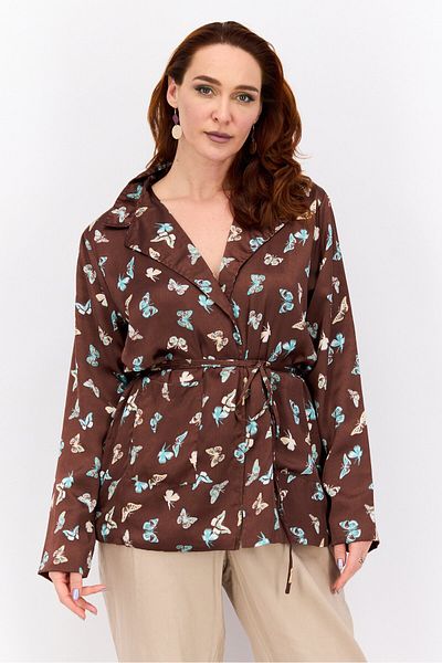 Heartbreak Women Regular Fit Allover Printed Belted Casual Blazer, Chocolate Brown Combo
