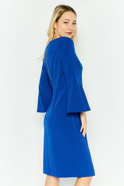 Calvin Klein Women Round Neck Bell Sleeve Solid Mini Dress, Blue