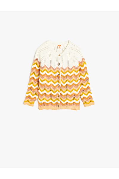 Koton Crew Neck Long Sleeve Patterned Knitwear Cardigan