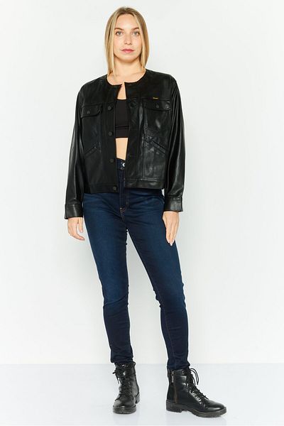 WRANGLER Women Solid Long Sleeve Motor Cycle Jacket, Black