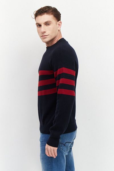 Perry Ellis Men Crew Neck Long Sleeve Two Tone Sweater, Navy