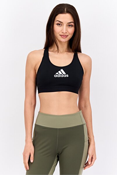 adidas حمالة صدر رياضية غير مبطنة بشعار العلامة التجارية للنساء، باللون الأسود