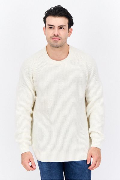 Jules Men Crew Neck Crochet Sweater, White