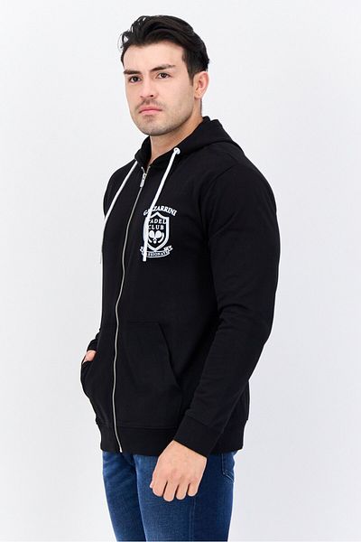 GAZZARRİNİ Men Hooded Graphic Print Long Sleeve Sweatshirt, Black