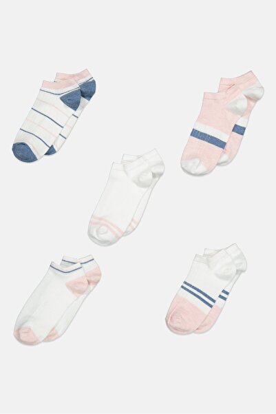 Bebe Women 5 Pairs Non Terry Ankle Socks, White Combo