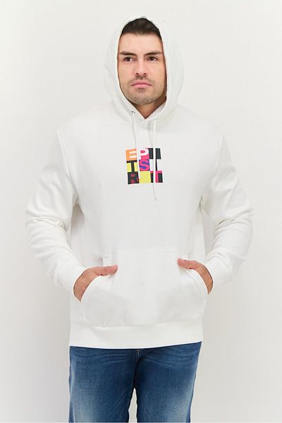 Esprit Men Brand Logo Fleece Hoodie, White