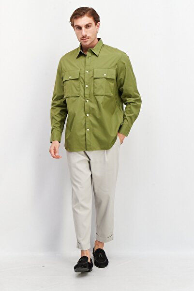 Aigle Men Regular Fit Long Sleeve Plain Casual Shirt, Green