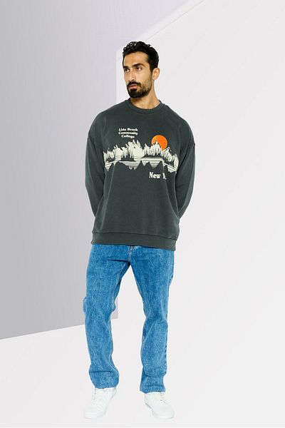 Diesel Men Crew Neck Long Sleeves Graphic Printed Sweatshirt, Dark Grey