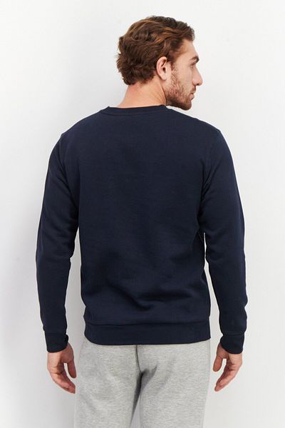 CELIO Men Crew Neck Plain Long Sleeves Sweatshirt, Navy Blue