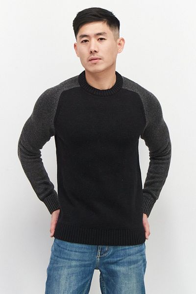CELIO Men Crew Neck Long Sleeve Knitted Sweatshirts, Black Combo