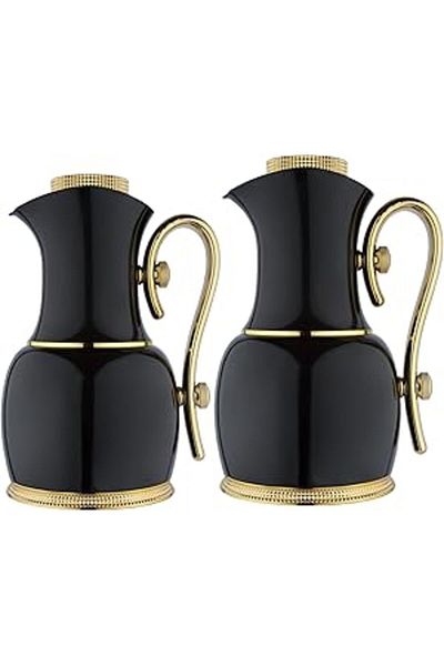ALSAIF 2 Pieces Coffee And Tea Vacuum Flask Set Size: 0.7/1.0 L Color: Black/gold