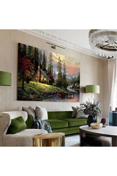 AR AJANS KANVAS TABLO Pictură de peisaj (Peisaj de casă lângă râu) Pictură pe...