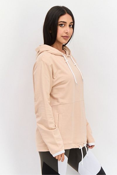 Nautica Women Hooded Long Sleeve Embroiled Logo Sweatshirt, Peach