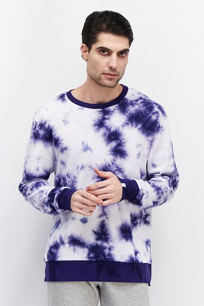 Mister Men Crew Neck Tie Dye Long Sleeves Textured Sweatshirt, Purple