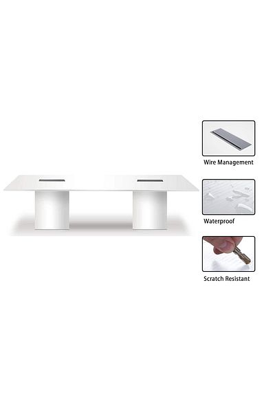 Mahmayi Ultra-Modern Projekt 7 Rec 240 8 Seater Square Modular Conference Table, Cable Management - White