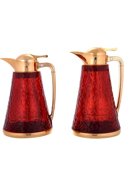 ALSAIF Coffee And Tea Vaccum Flask Set In Red/gold / Leak-proof And Keeps Drinks Hot 1.0/0.7 Liter