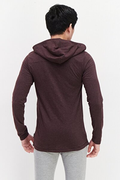 French Connection Men Hooded Long Sleeve Graphic T-Shirt, Burgundy Heather
