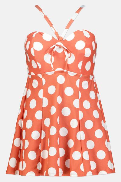 Figleaves Women Polka Dot Padded One Piece Swimsuit, Pink Brown