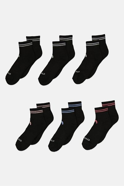 Head Women 6 Pairs Brand Logo Outdoor Socks, Black Combo