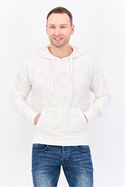 Night Addict Men Hooded Brand Logo Long Sleeves Sweatshirt, Cream