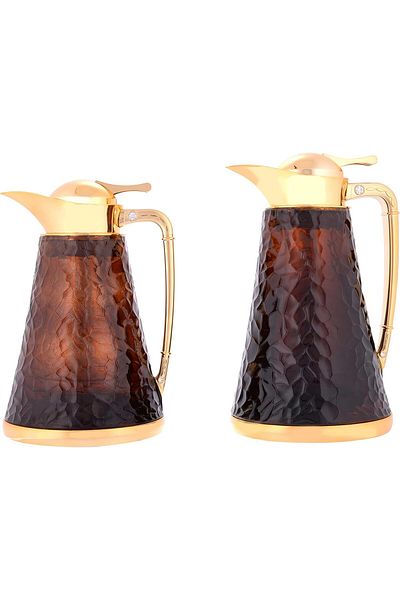 ALSAIF Coffee And Tea Vaccum Flask Set In Dark Red/gold / Leak-proof And Keeps Drinks Hot 1.0/0.7 Liter