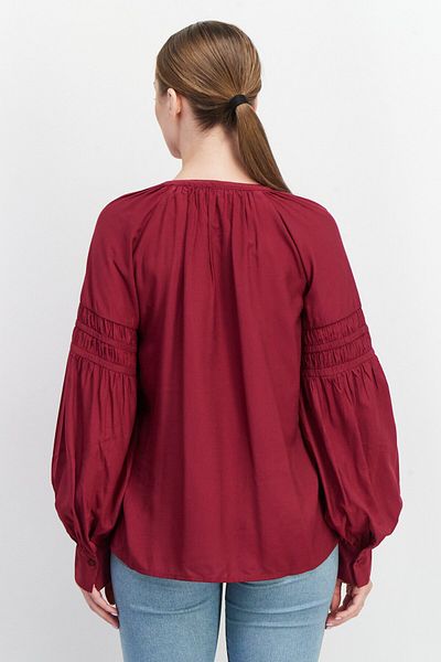 Esprit Women V-neck Long Sleeve Plain Blouse, Burgundy