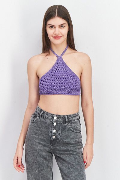 Don't Call Me Jennyfer Women Halter Neck Sleeveless Corset Crop Top, Purple
