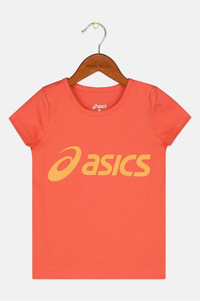 Asics تي شيرت رياضي قصير الأكمام مناسب لتدريب الفتيات الصغيرات، باللون الوردي