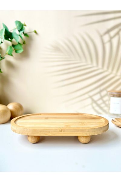 Mottogo Bamboo Oval Stand with Ball Legs 24 cm X 14 cm X 4 cm
