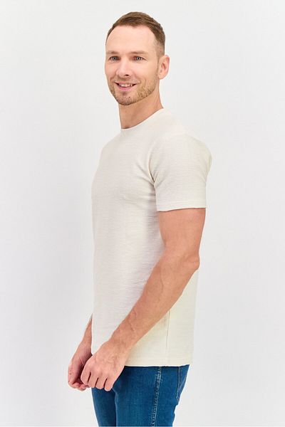 Cactus Man by Ricky Singh Men Crew Neck Short Sleeves Textured T-Shirt, Cream