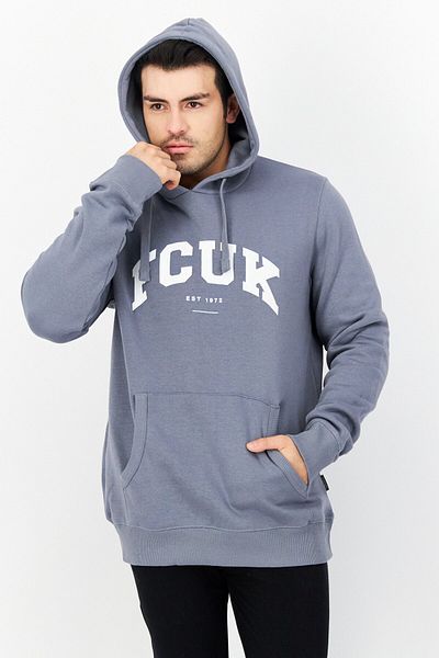 French Connection Men Hooded Long Sleeve Graphic Sweatshirt, Light Blue
