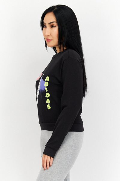 adidas Women Regular Fit Long Sleeve Graphic Print Training Sweatshirt, Black Combo