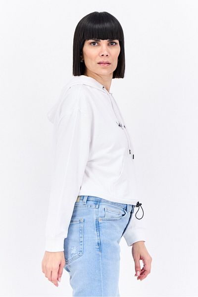 Brave Soul Women Hood With Drawstring Long Sleeve Embroidered Sweatshirts, White