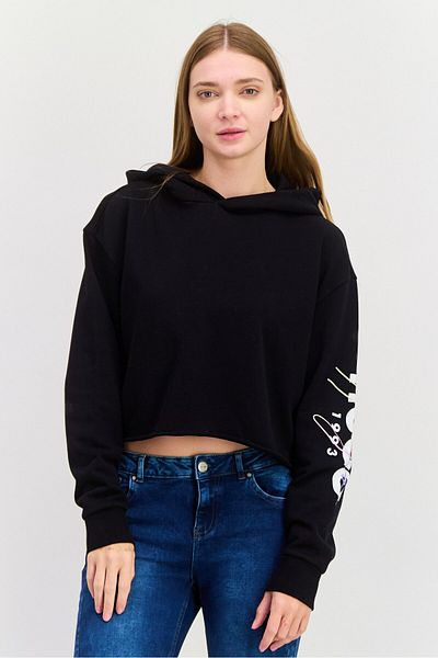 Hugo by Hugo Boss Women Hooded Long Sleeve Brand Logo Sweatshirt, Black