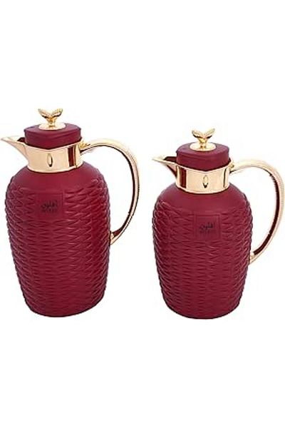 ALSAIF 2 Pieces Coffee And Tea Vacuum Flask Set Size: 0.7/1.0 L Color: Burgundy