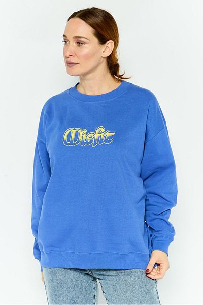Misfit Women Crew Neck Graphic Print Long Sleeves Sweatshirt, Blue