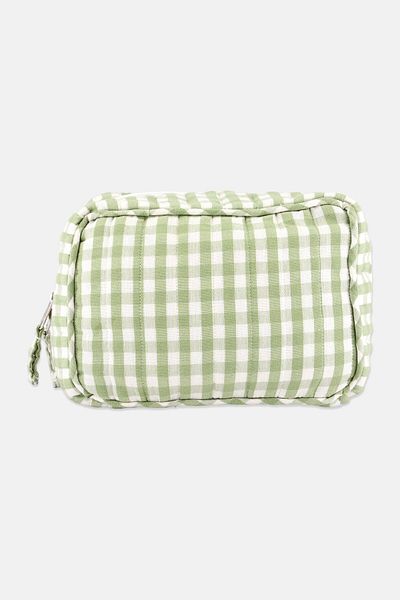 Muy Mucho Checkered Print Toiletry Bag 20 L X 14 W X 11 H Cm, Green