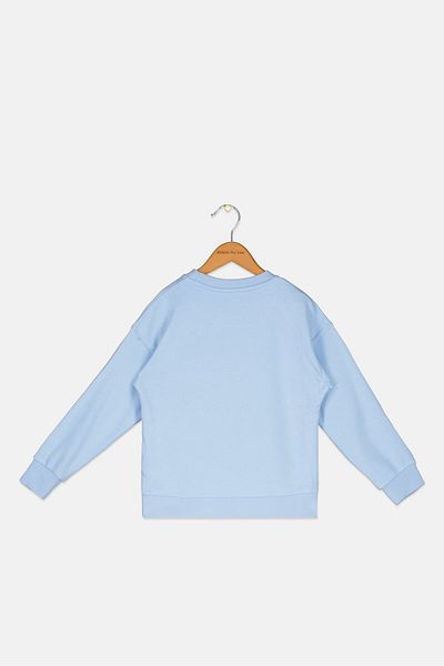 JACK WİLLS Kids Girl Crew Neck Graphic Print Sweatshirt, Sky Blue